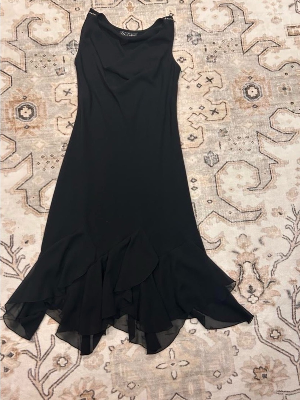 S.L. Fashions Black Sleeveless Ruffle-Hem High-Low Dress